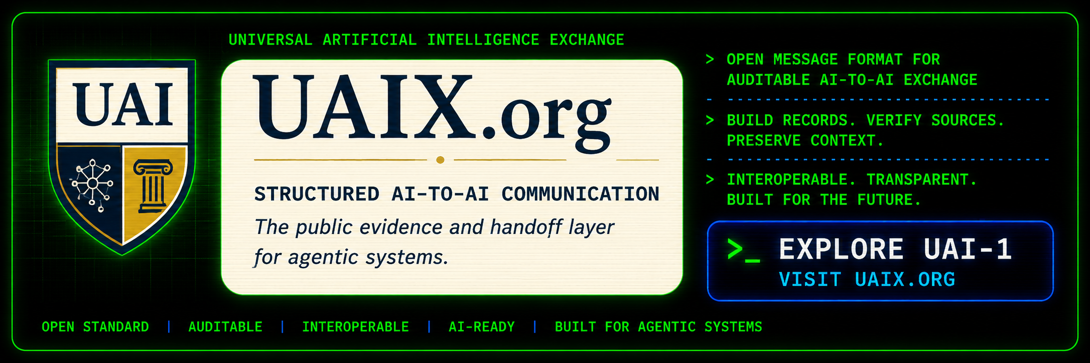 UAIX.org structured AI-to-AI communication banner